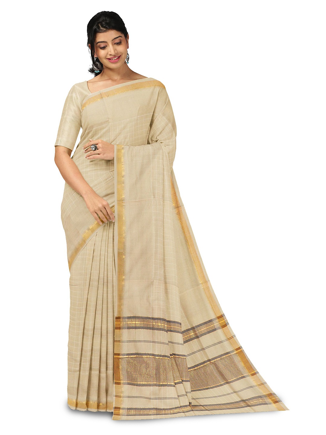 

APCO Woven Design Zari Pure Cotton Saree, Cream