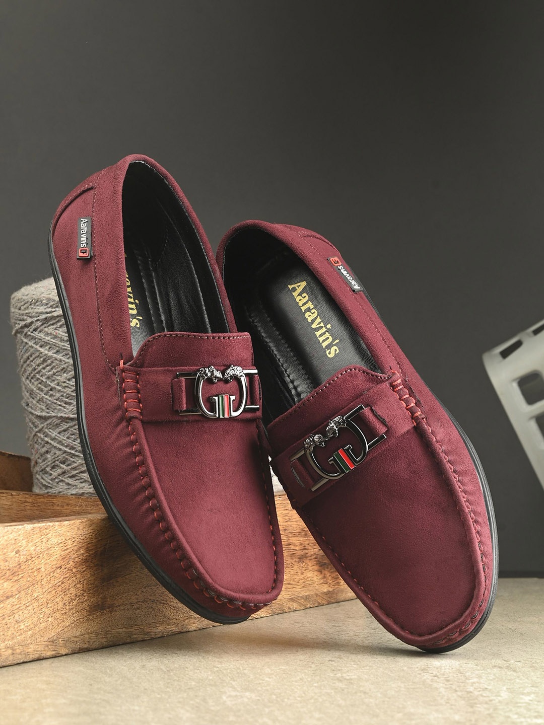 

AARAVIN'S Men Suede Stylish Loafers, Maroon