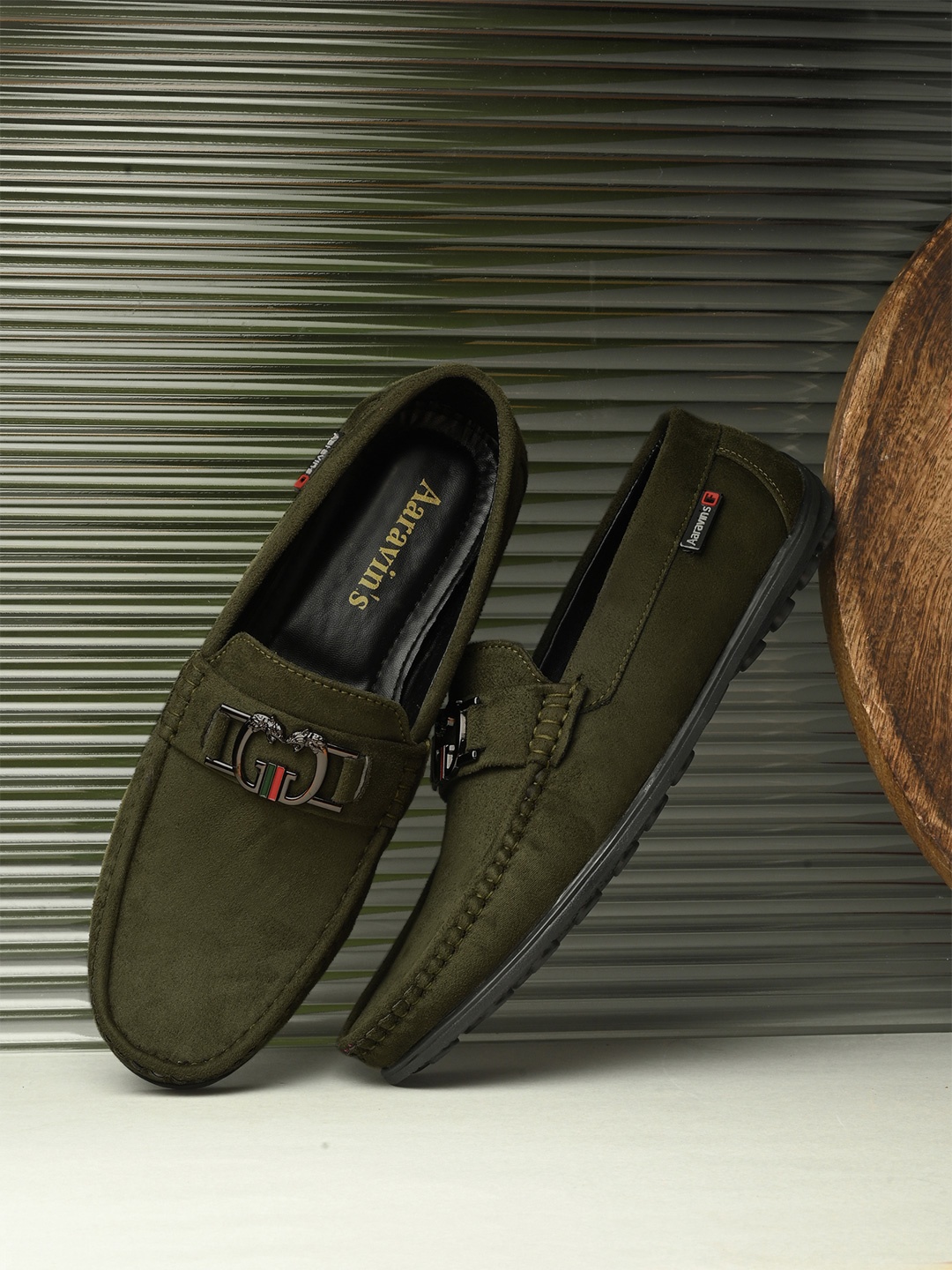 

AARAVIN'S Men Suede Lightweight Loafers, Olive