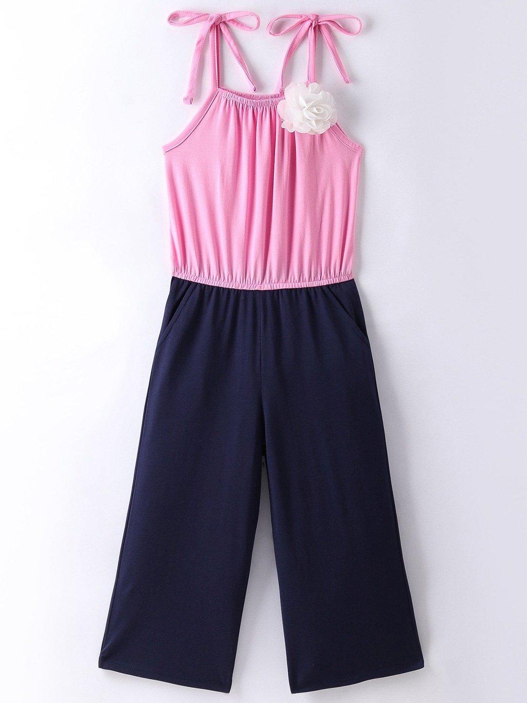

CrayonFlakes Girls Cotton Shoulder Straps Knit Basic Jumpsuit, Pink