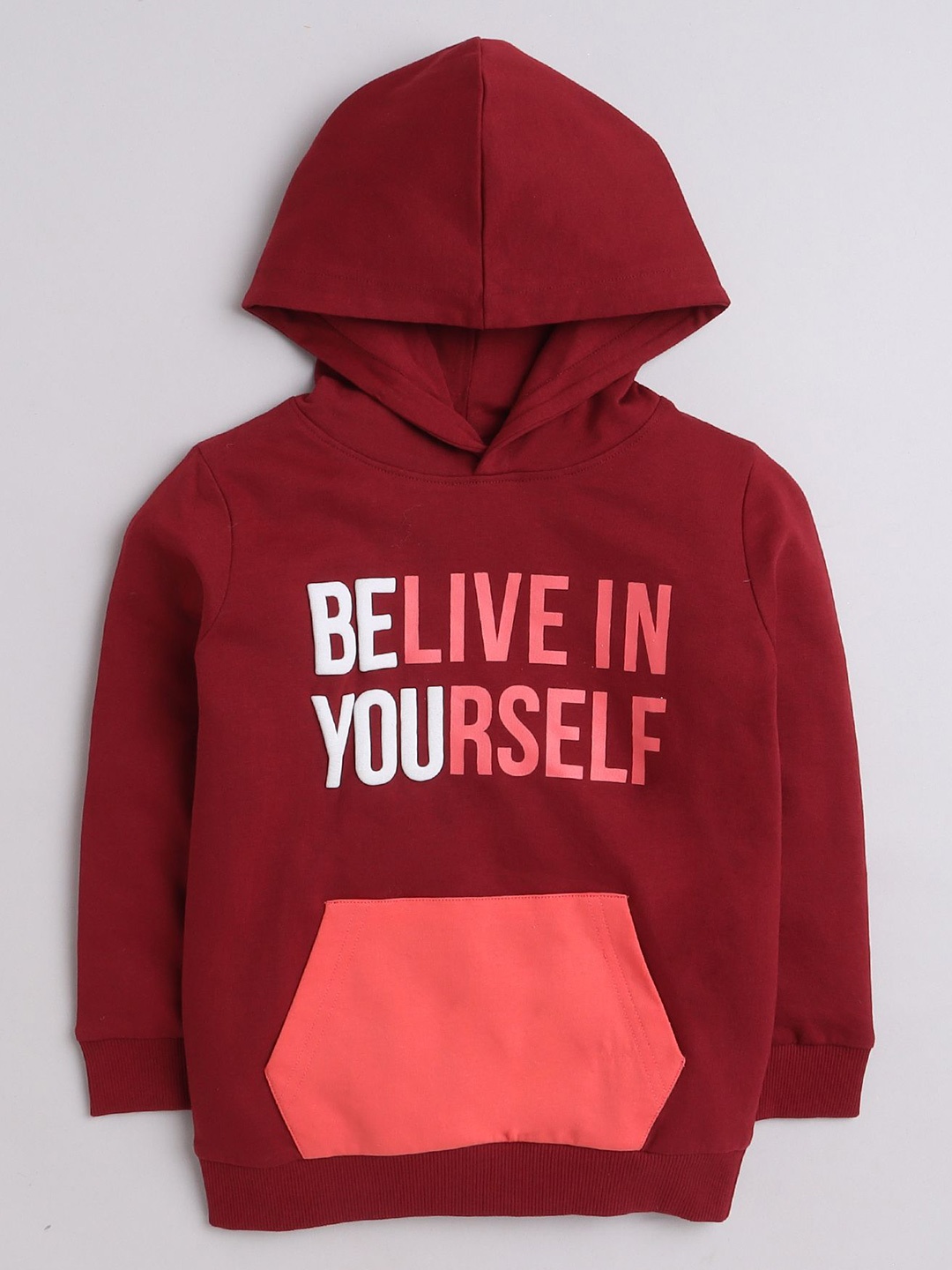 

BUMZEE Boys Typography Printed Hooded Sweatshirt, Maroon
