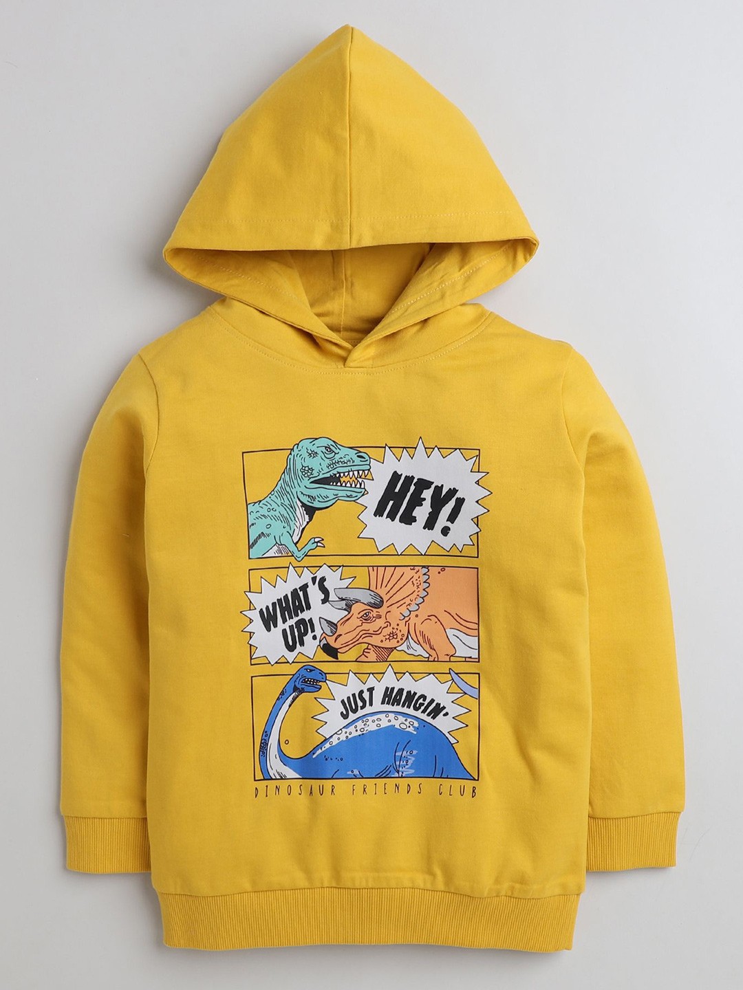 

BUMZEE Boys Cotton Printed Hooded Sweatshirt, Yellow