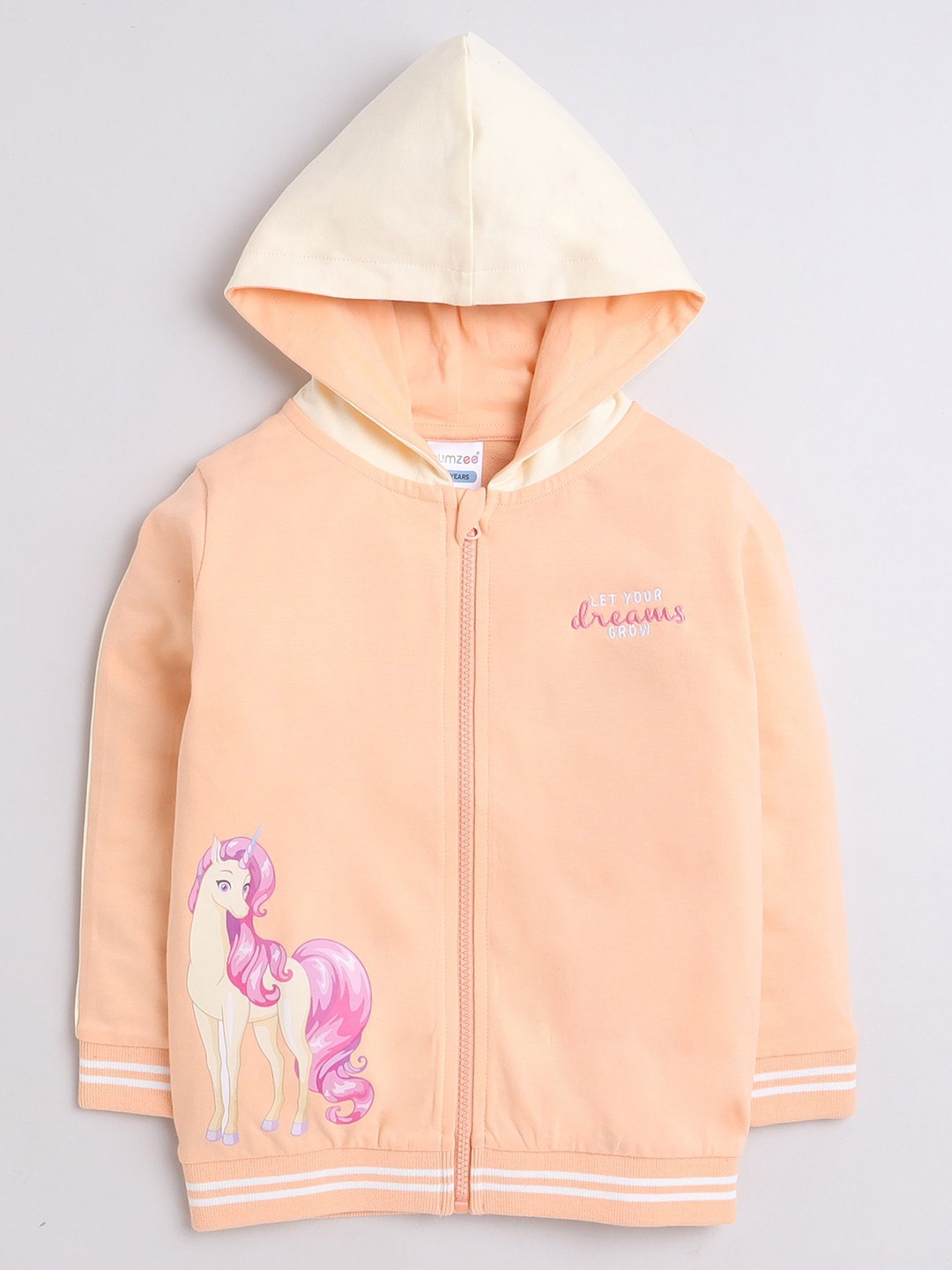 

BUMZEE Girls Graphic Printed Hooded Sweatshirt, Peach