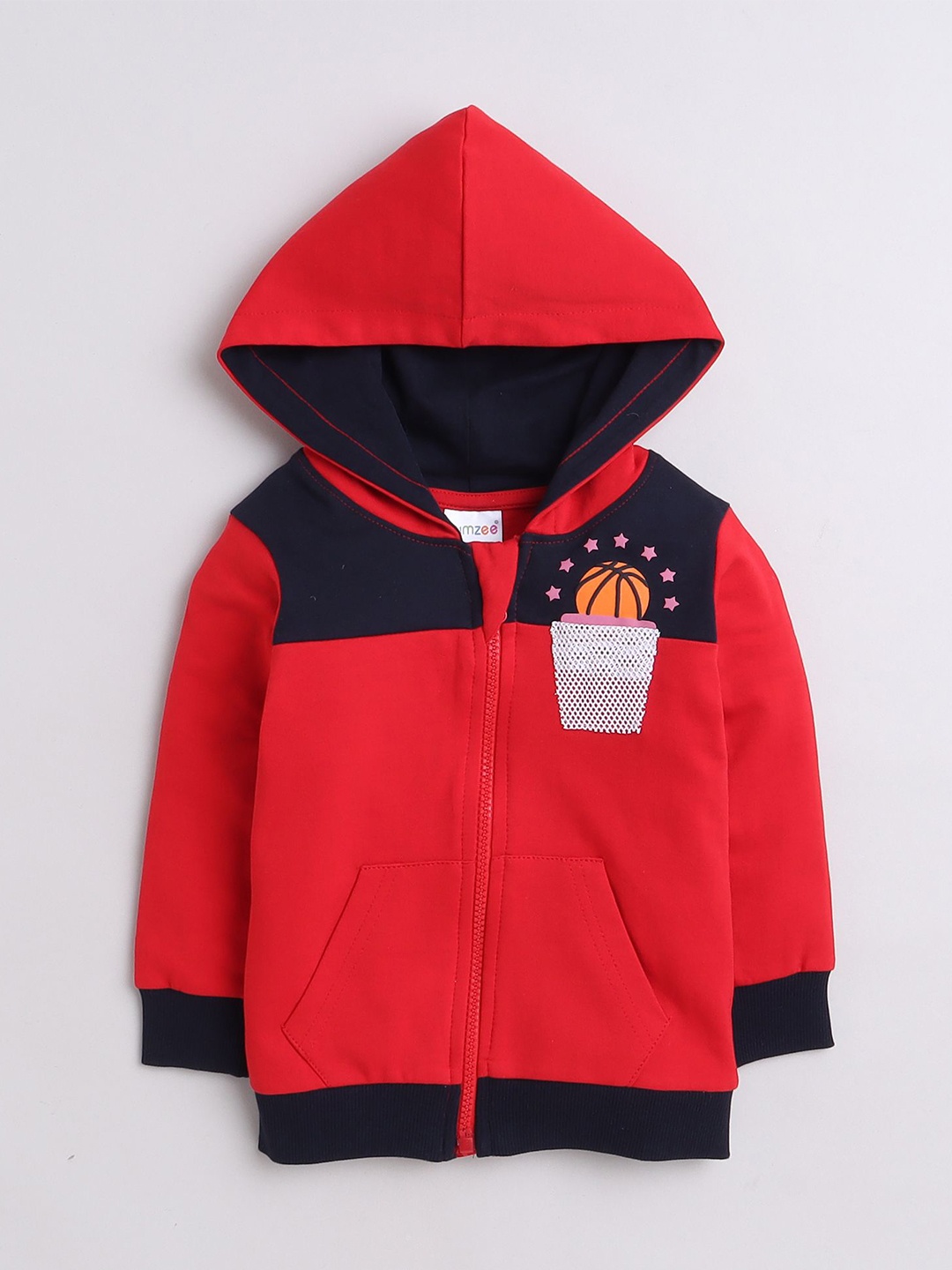 

BUMZEE Boys Colourblocked Hooded Sweatshirt, Red