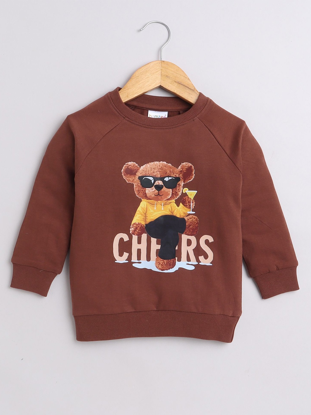 

BUMZEE Boys Graphic Printed Sweatshirt, Brown