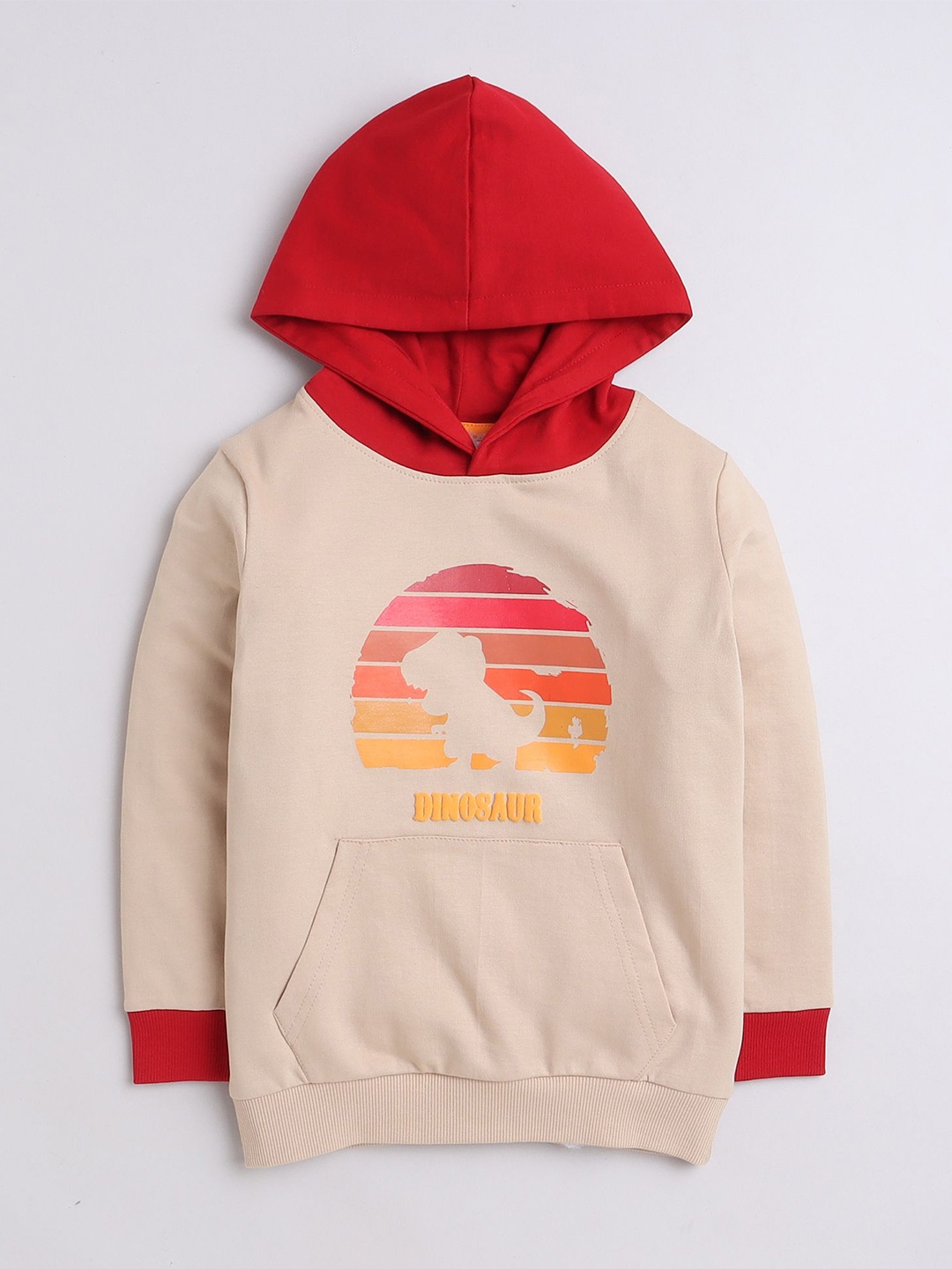 

BUMZEE Boys Printed Full Sleeves Cotton Hooded Sweatshirt, Beige