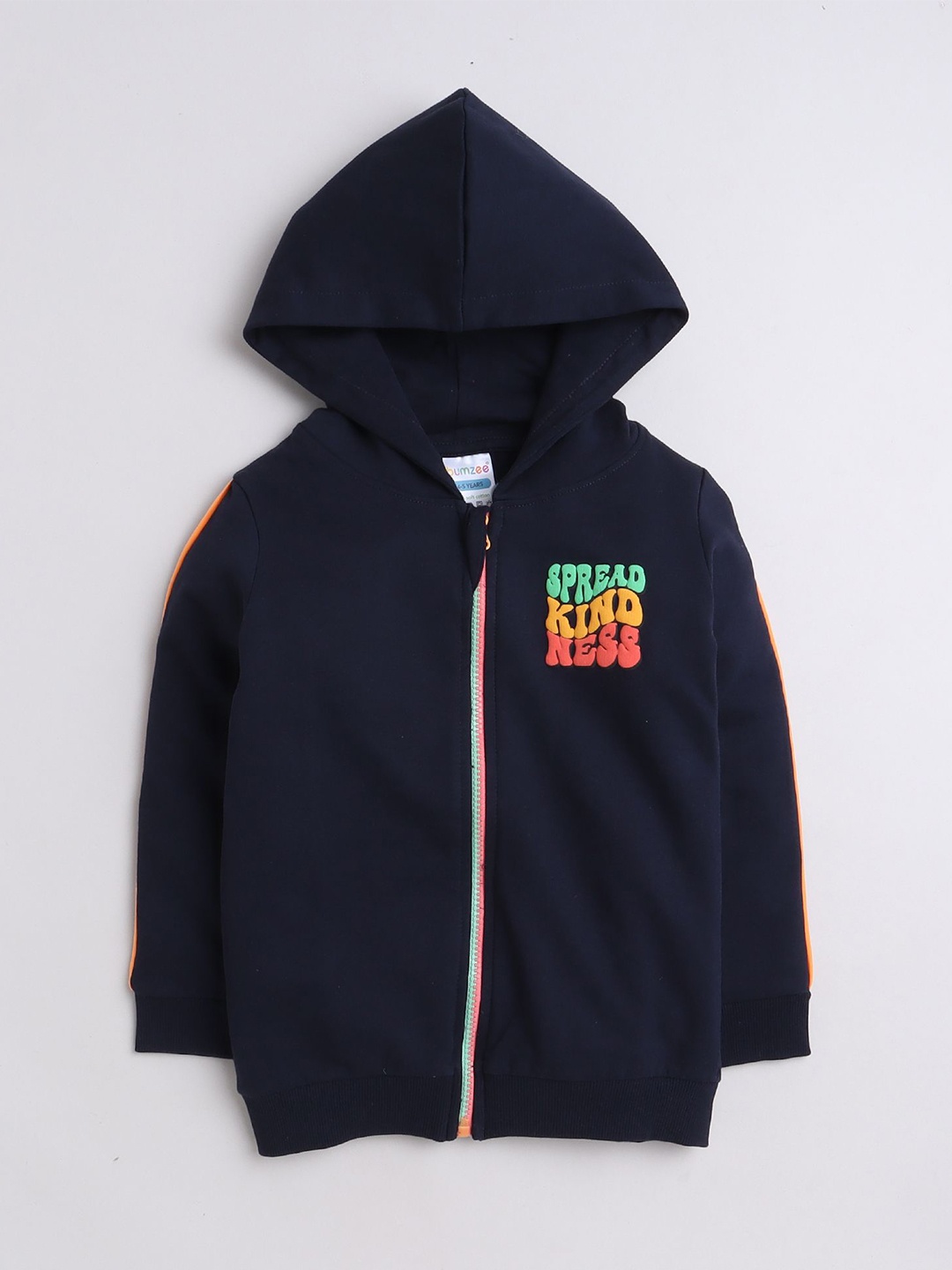 

BUMZEE Girls Full Sleeves Cotton Hooded Sweatshirt, Navy blue