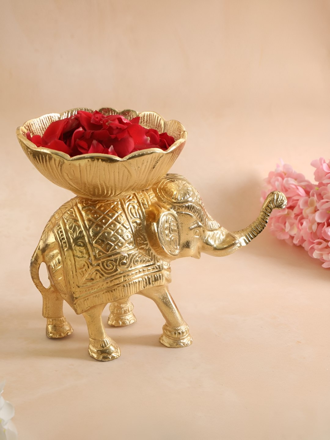 

THE HOME CO. Gold Toned Textured Elephant Decorative Flower Bowl
