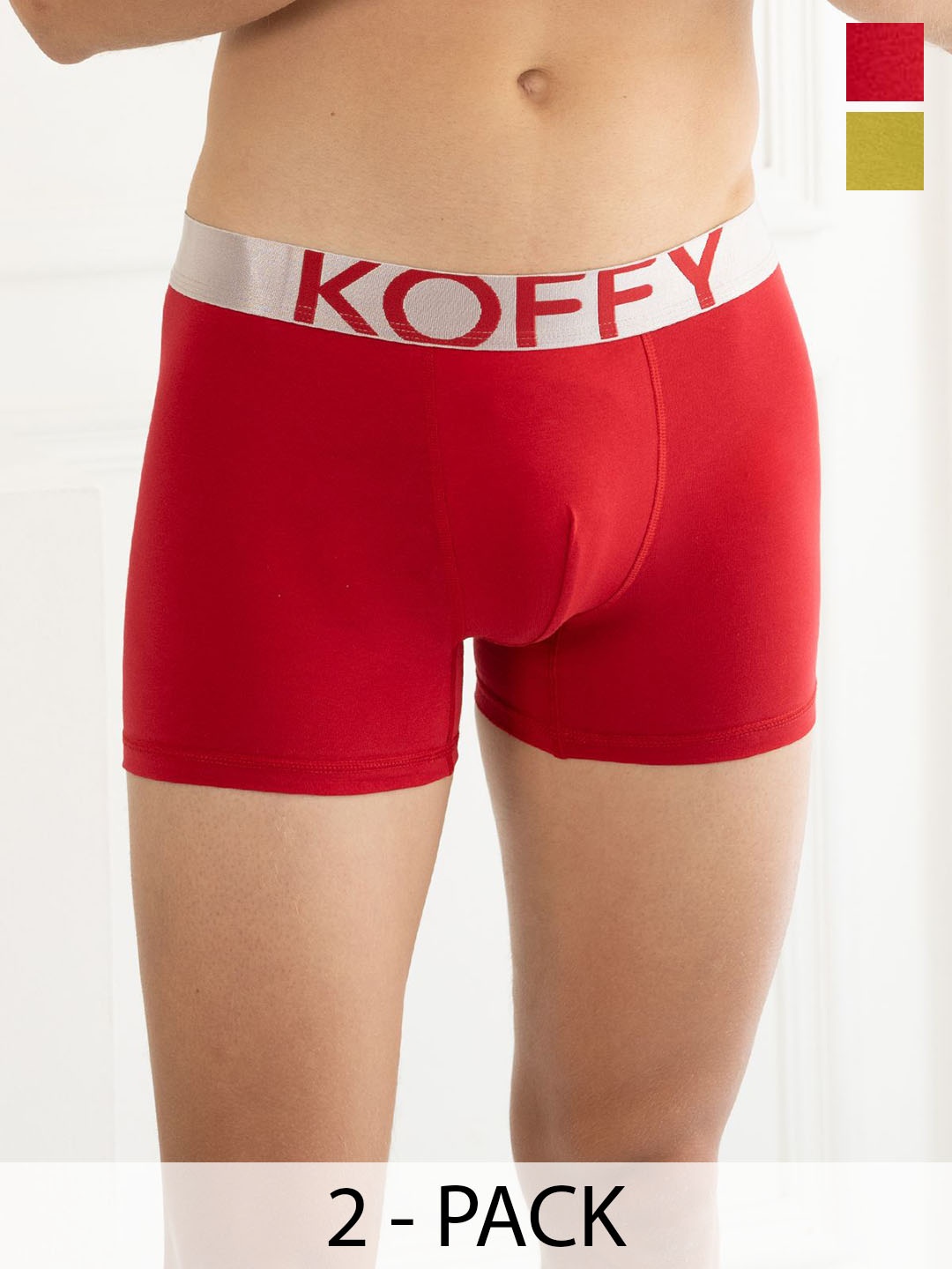 

KOFFY Pack Of 2 Men Breathability Trunks KOFFY_KI28_MTGN_TGRD_2PC, Lime green