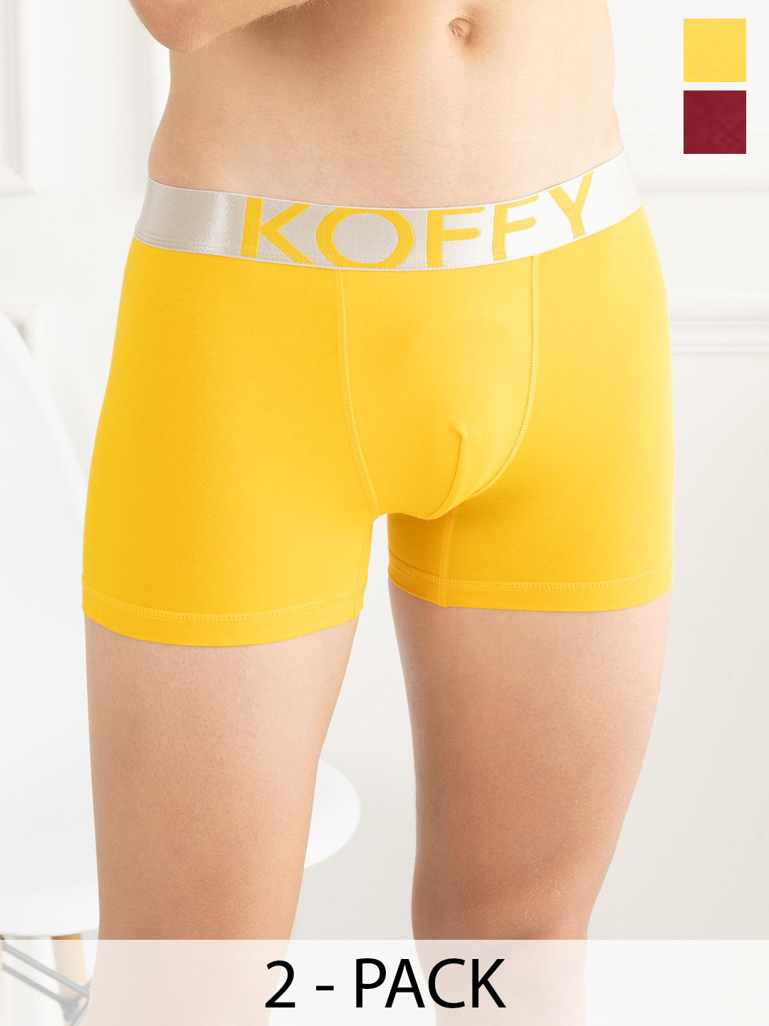 

KOFFY Pack of 2 Breathability Trunks KOFFY_KI28_YLW_MNRD_2PC, Yellow