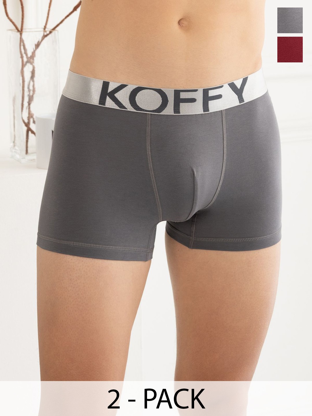 

KOFFY Pack Of 2 Breathability Trunks KOFFY_KI28_DGR_MNRD_2PC, Grey
