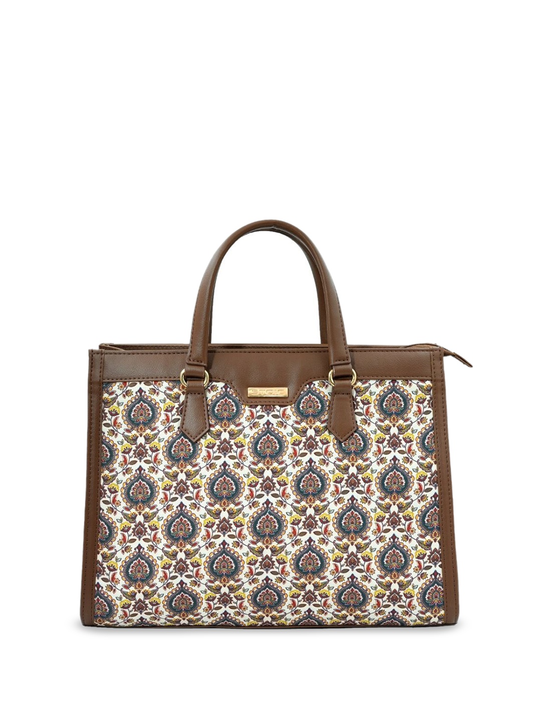 

STOIC Women Floral Printed Oversized Shopper Tote Bag with Cut Work, White