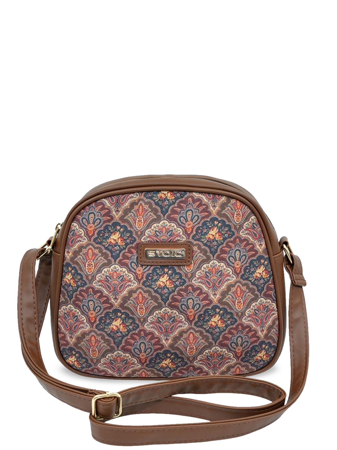 

STOIC Animal Printed Structured Sling Bag, Brown