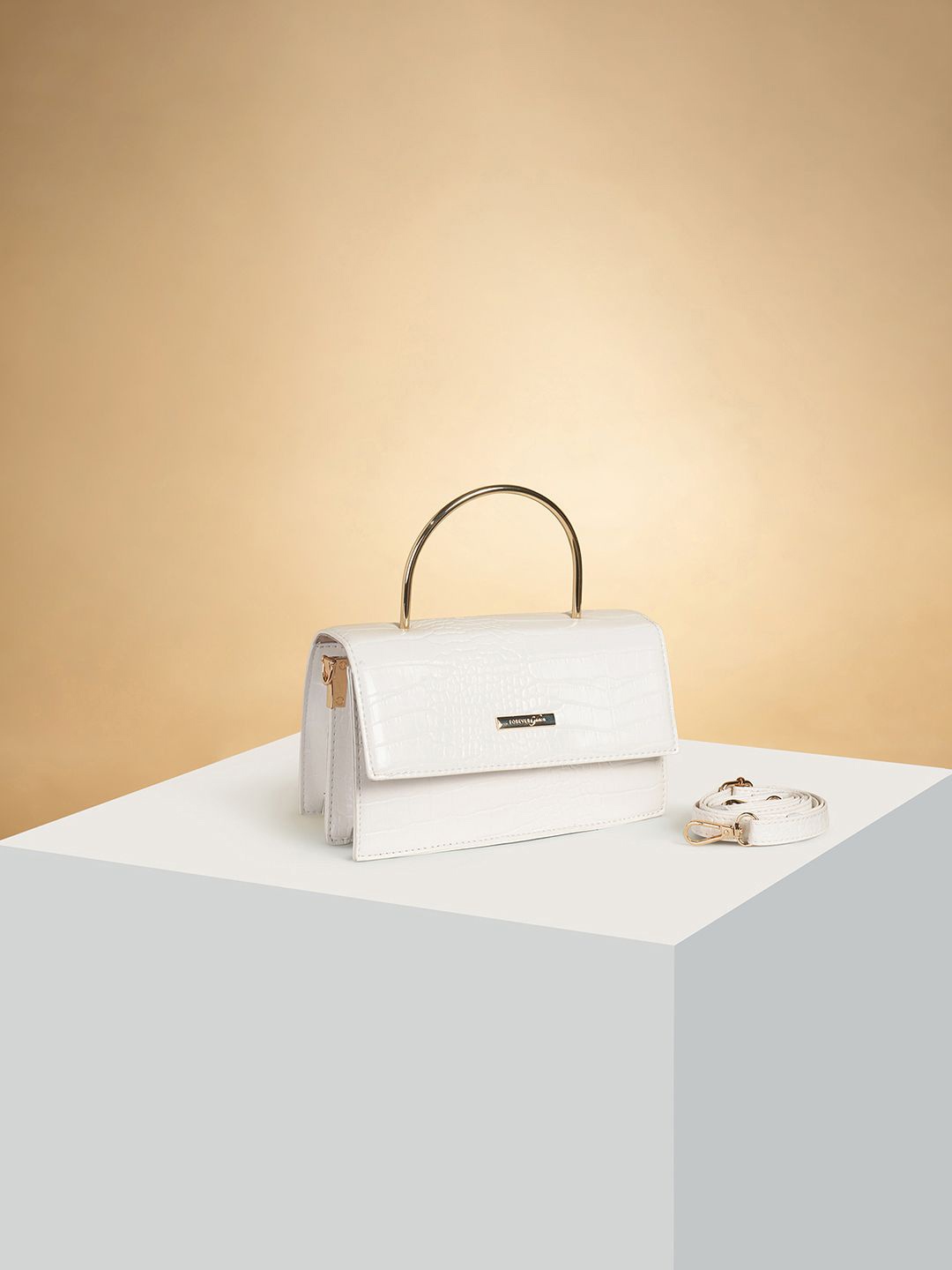 

Forever Glam by Pantaloons Colourblocked PU Structured Handheld Bag, Beige