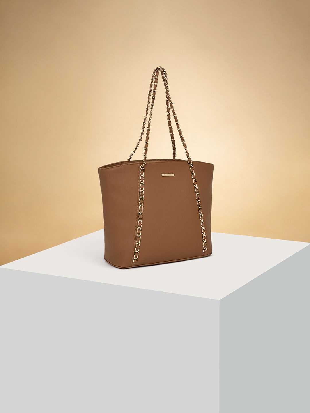 

Forever Glam by Pantaloons Colourblocked PU Oversized Structured Hobo Bag, Tan