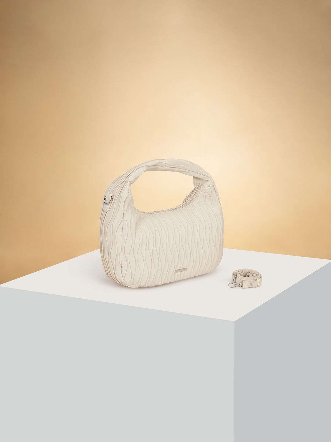 

Forever Glam by Pantaloons Women Solid PU Structured Handheld Bag, Off white