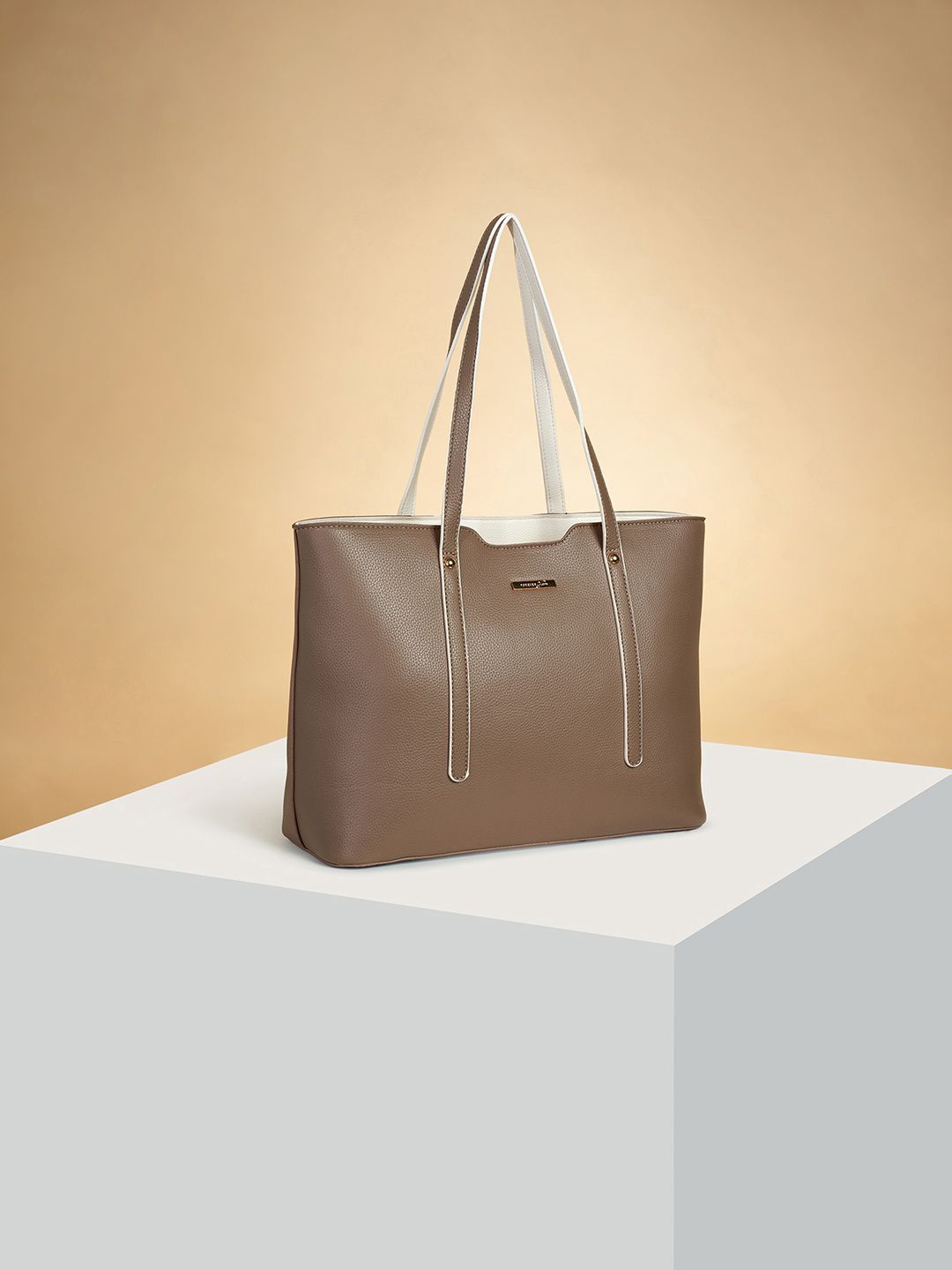

Forever Glam by Pantaloons Women Textured PU Oversized Shopper Tote Bag, Taupe
