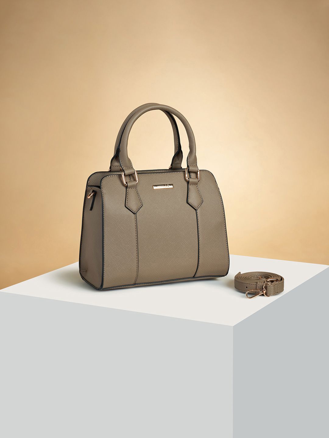 

Forever Glam by Pantaloons PU Structured Handheld Bag, Khaki