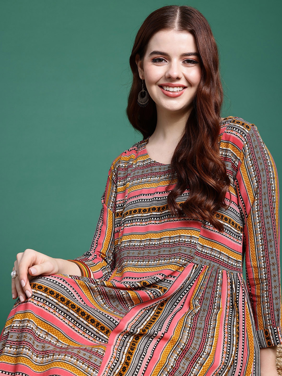 

Sangria Ethnic Motifs Printed Kurta, Green