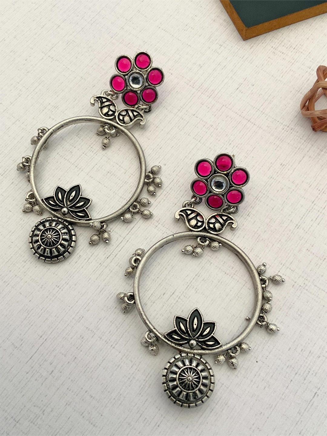 

ABDESIGNS Silver-Plated Greman Silver Circular Oxidised Chandbalis