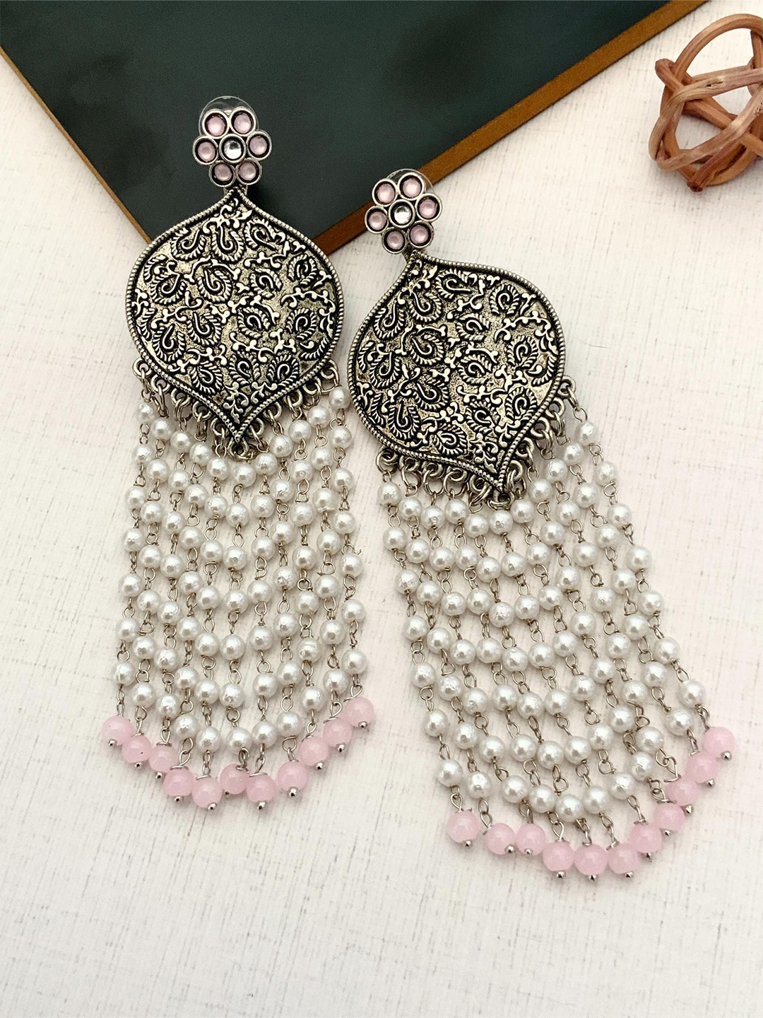 

ABDESIGNS Silver Plated Artificial Beads Greman Silver Drop Earrings