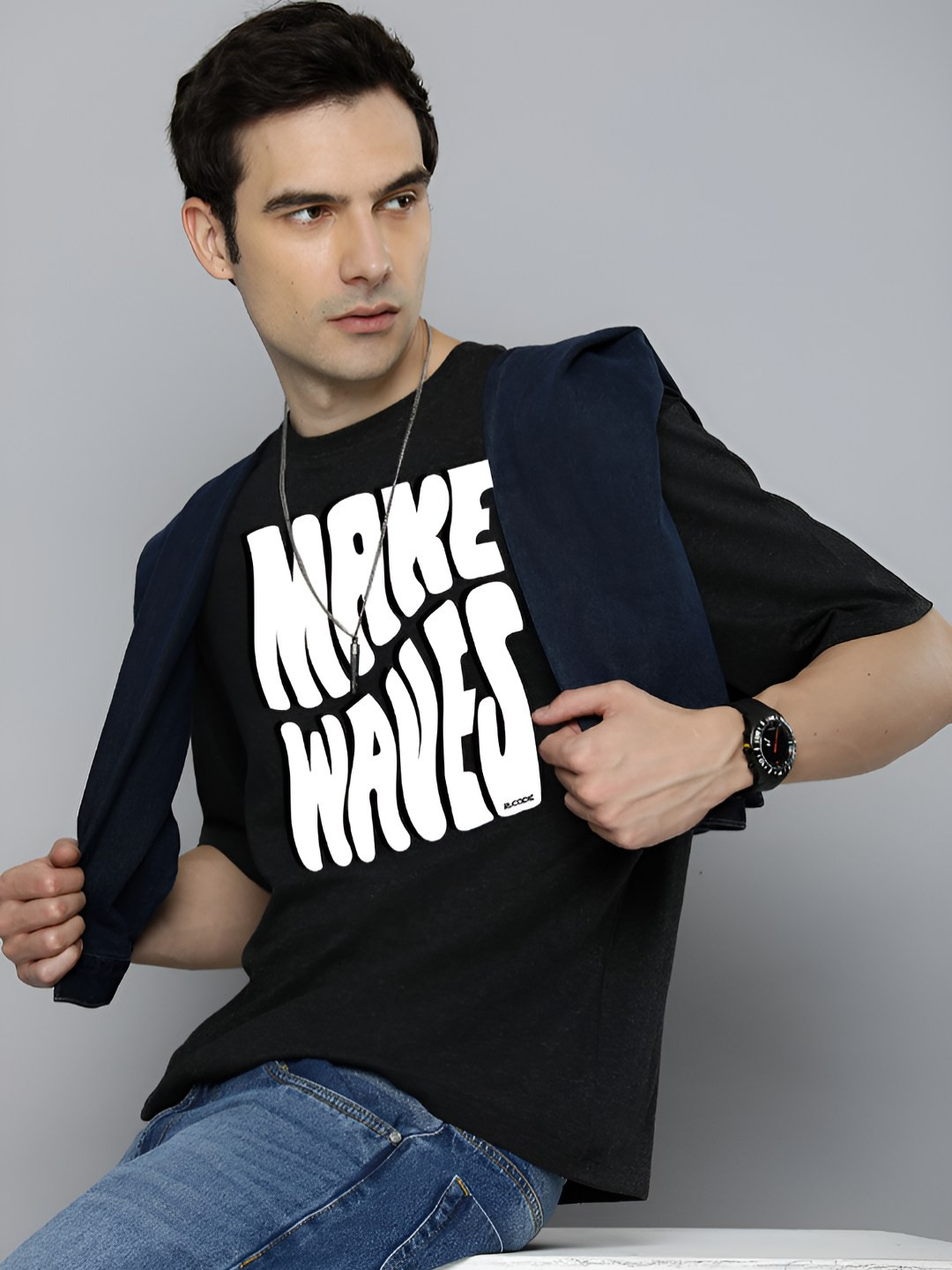 

The Roadster Lifestyle Co.Men Graphic Printed Round Neck Cotton Oversized T-Shirt, Charcoal