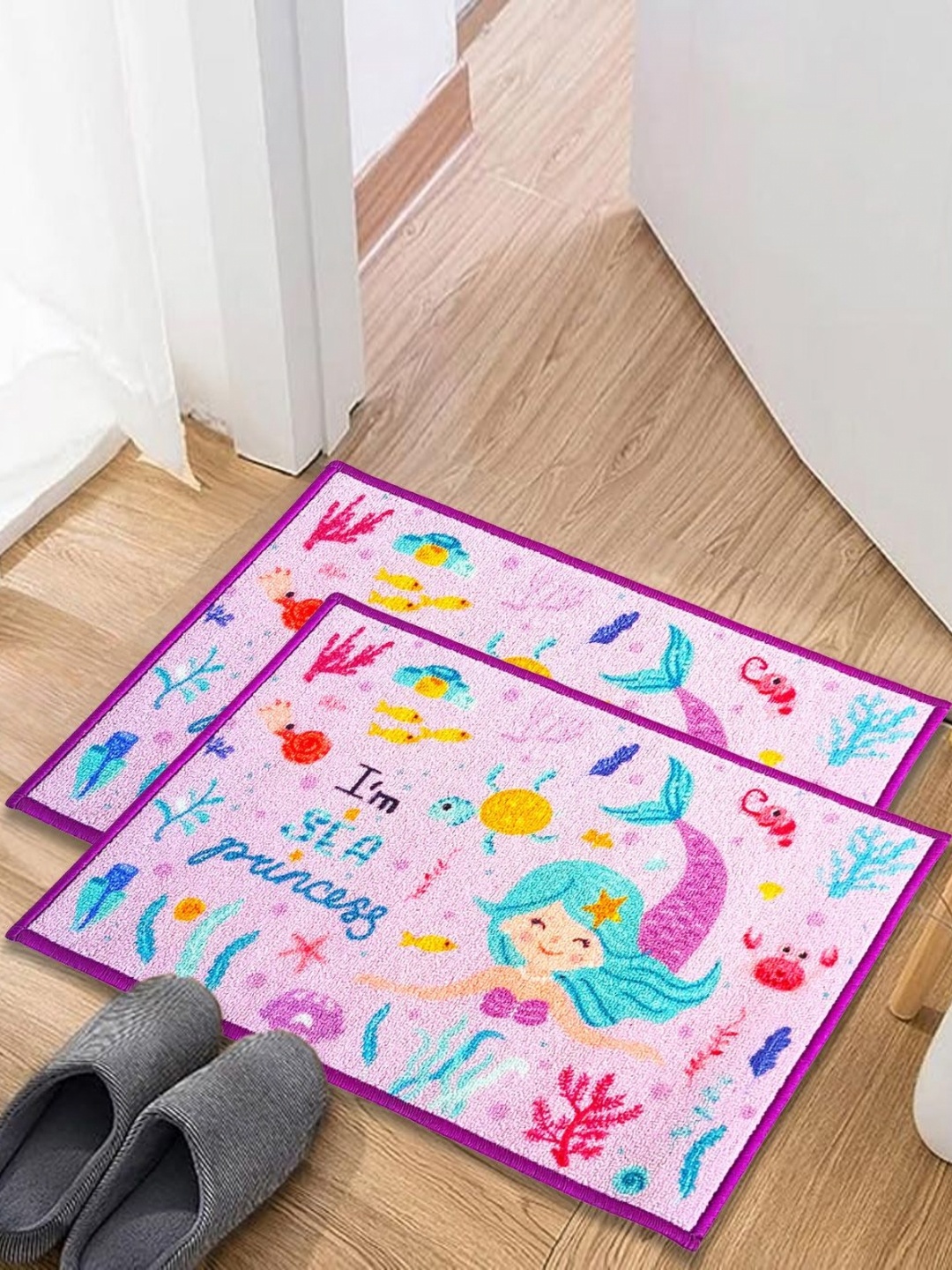 

Matz and More Purple & Blue 2 Pieces Mermaid Printed Anti-Skid Doormat