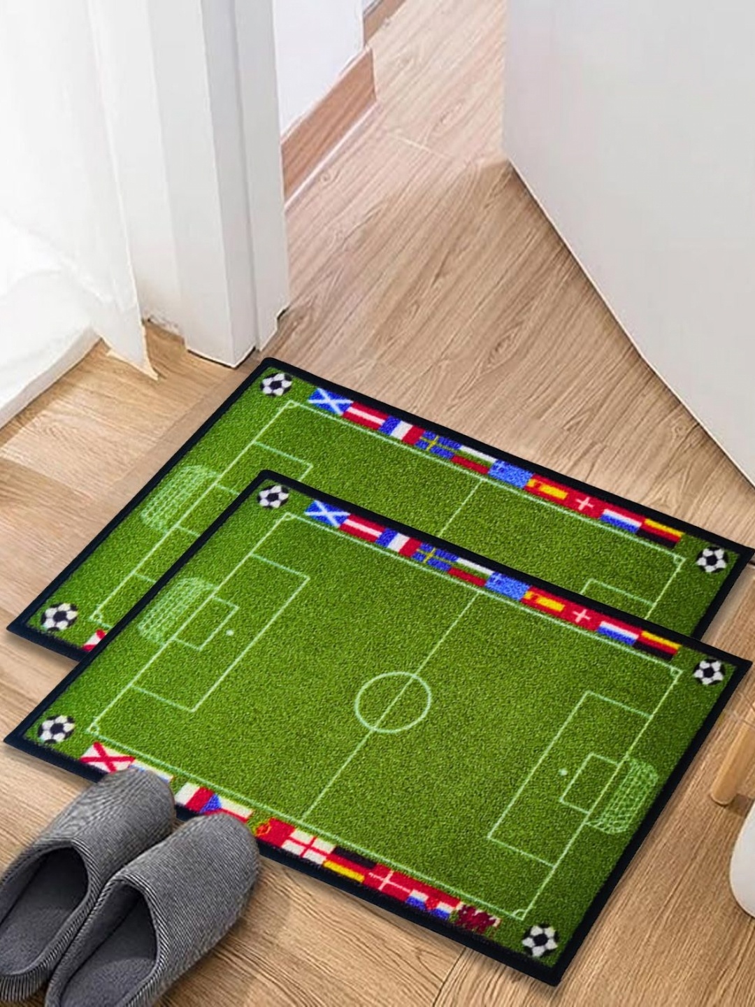 

Matz and More Green & Red 2 Pieces Football Field Printed Anti-Skid Doormat