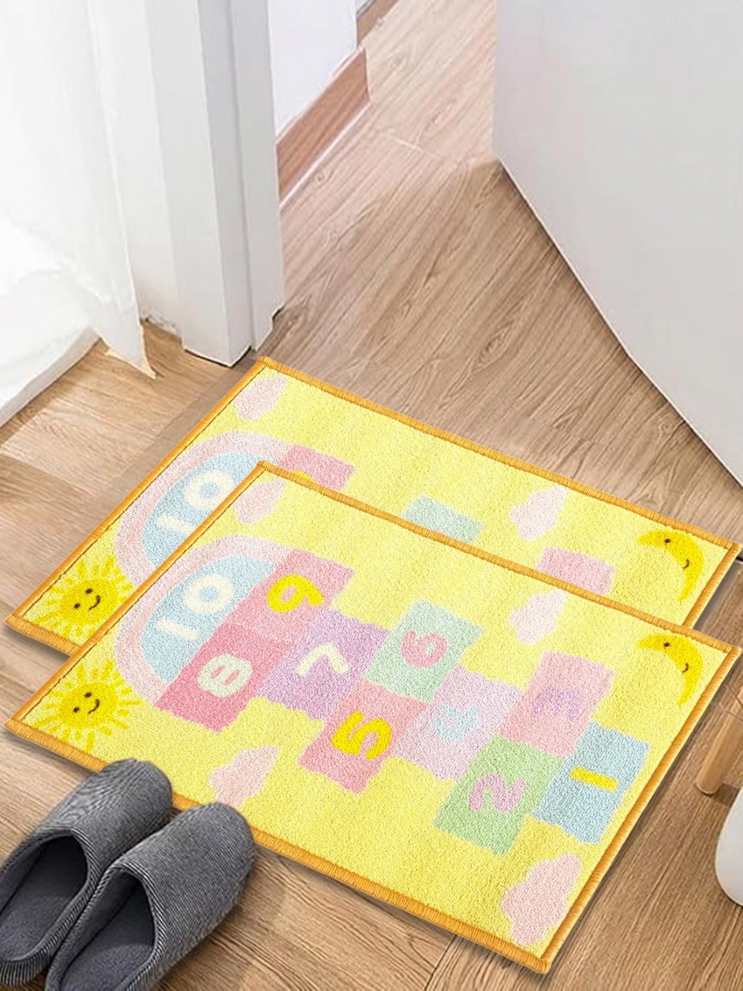 

Matz and More Yellow & Purple 2 Pieces Printed Anti-Slip Doormats