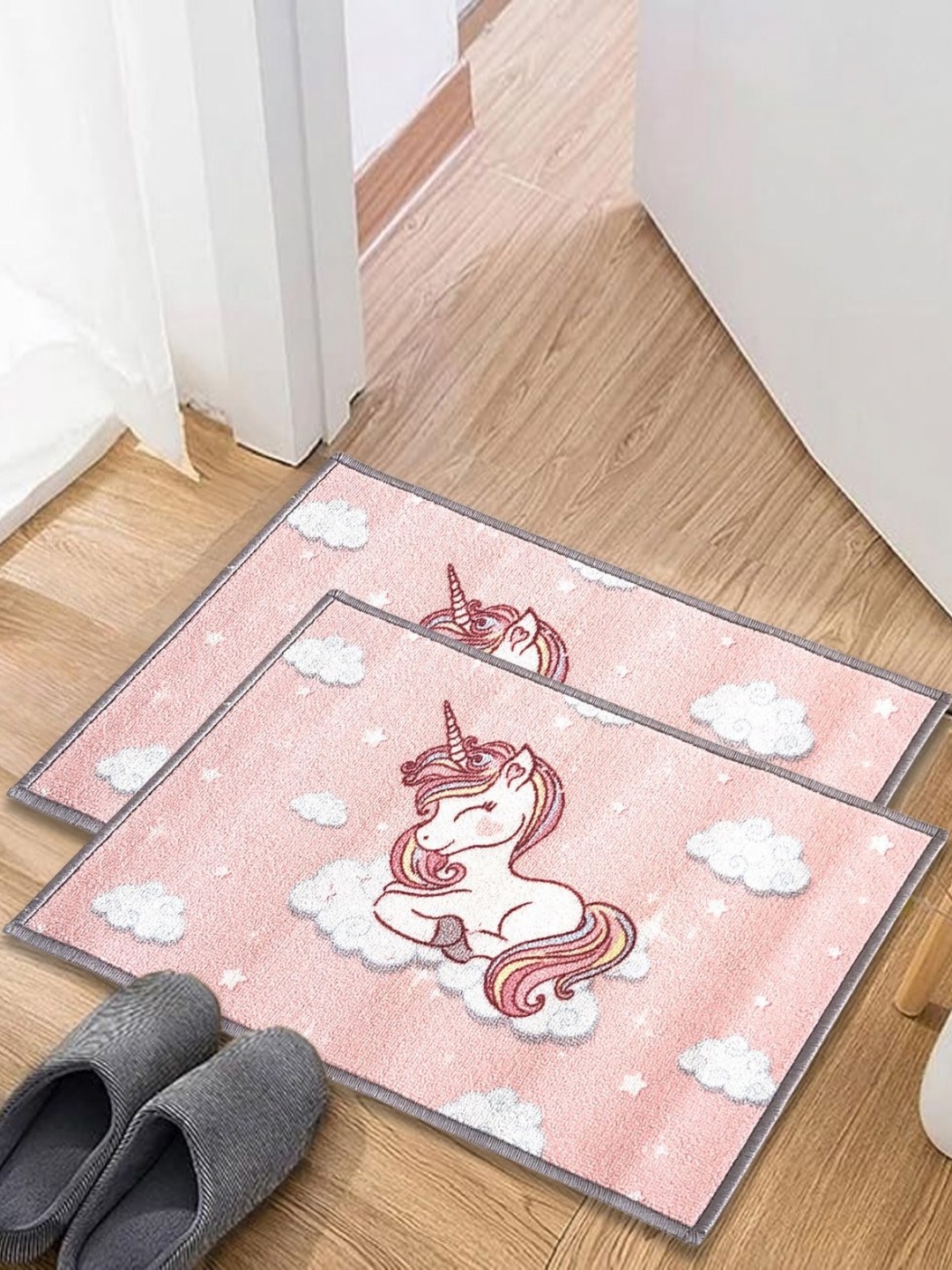 

Matz and More Pink & White 2 Pieces Printed Anti Skid Doormats