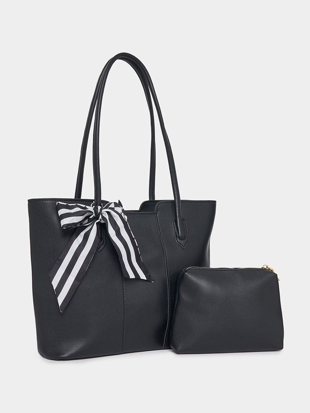 

Styli Women Solid Structured Tote Bag With Bow Detail, Black