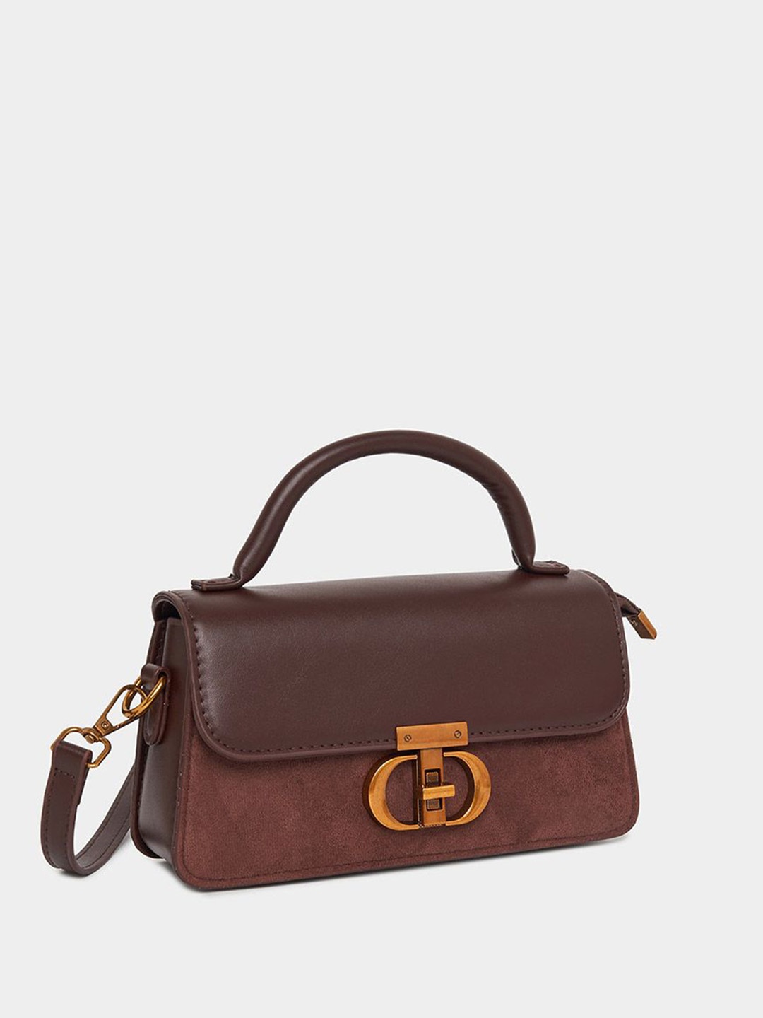 

Styli Women Solid Brown Buckle Detail Structured Satchel Handbag, Bronze