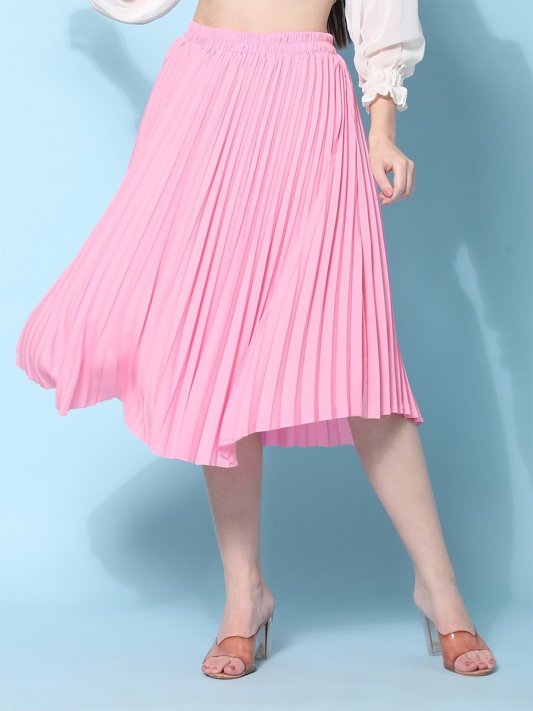 

NE STYLE Accordion Pleated Flared Midi Skirts, Pink