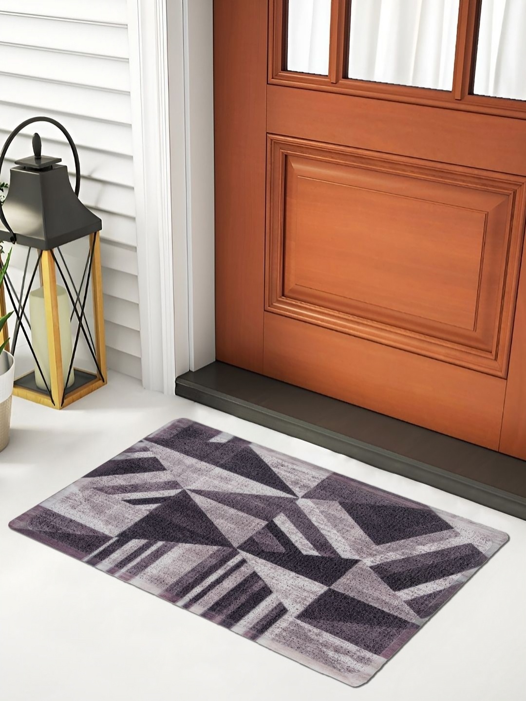 FABINALIV Grey & Black Printed Anti Skid Doormat