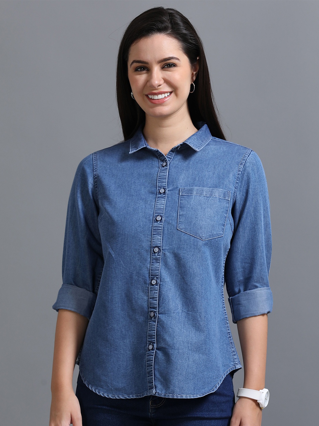 

CAZZBA Women Opaque Casual Shirt, Blue