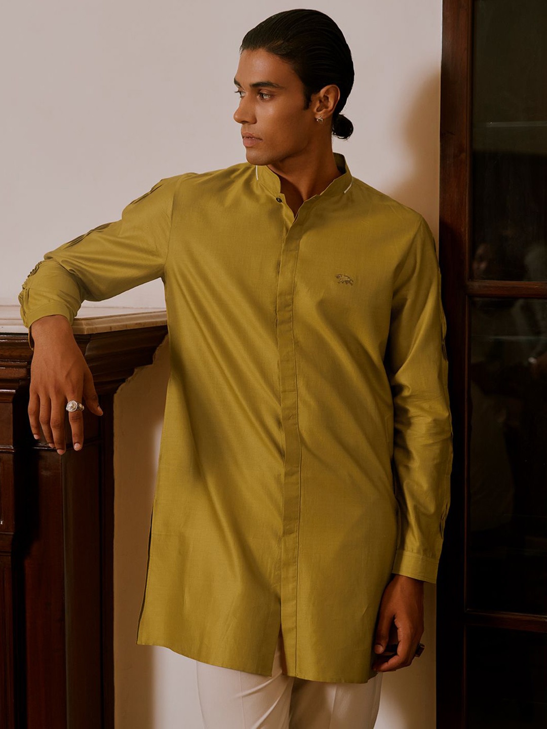 

Andamen Shirt Collar Cotton Kurta, Gold