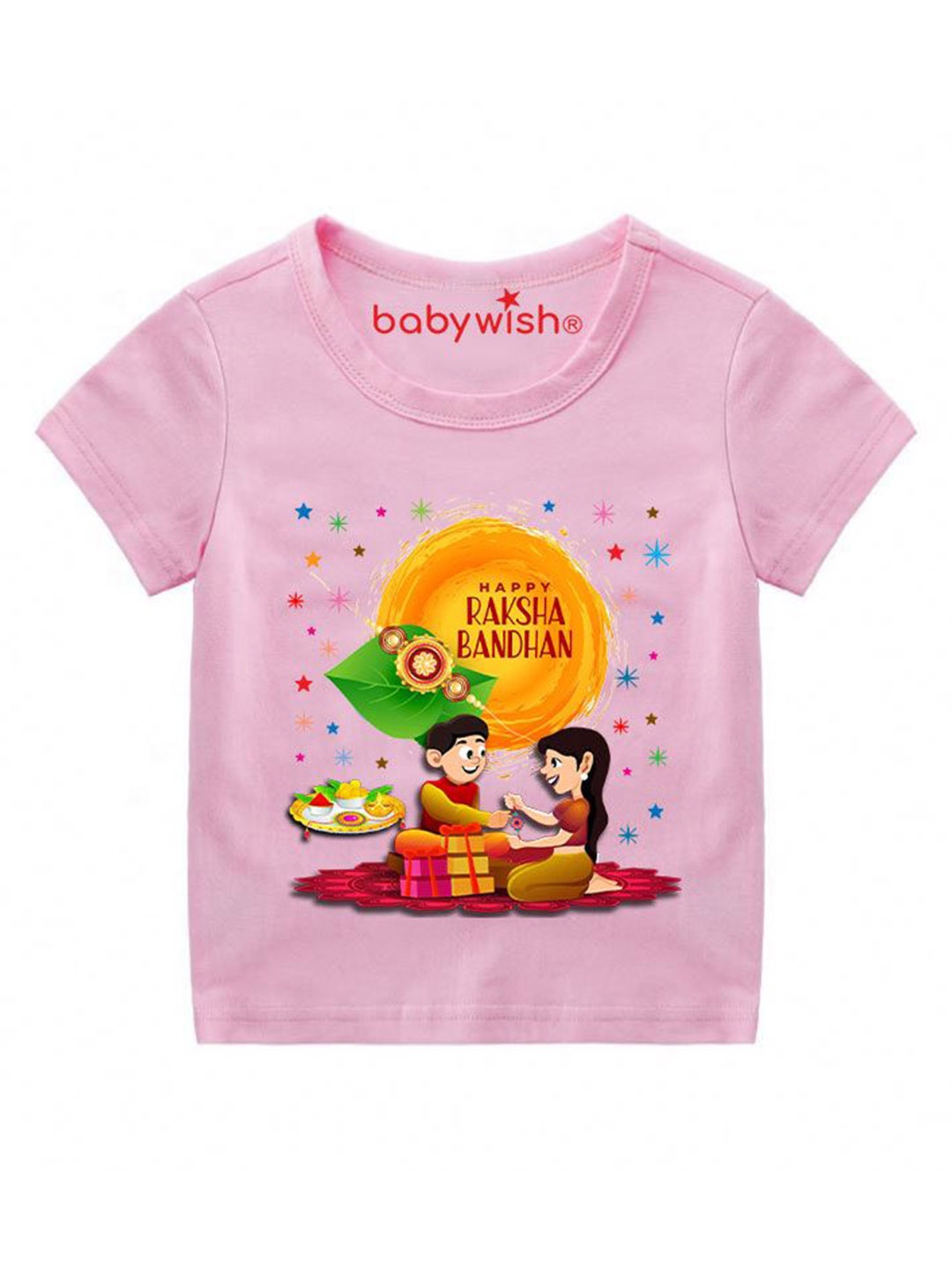 

Babywish Unisex Kids Printed Round Neck Cotton Tshirt, Pink