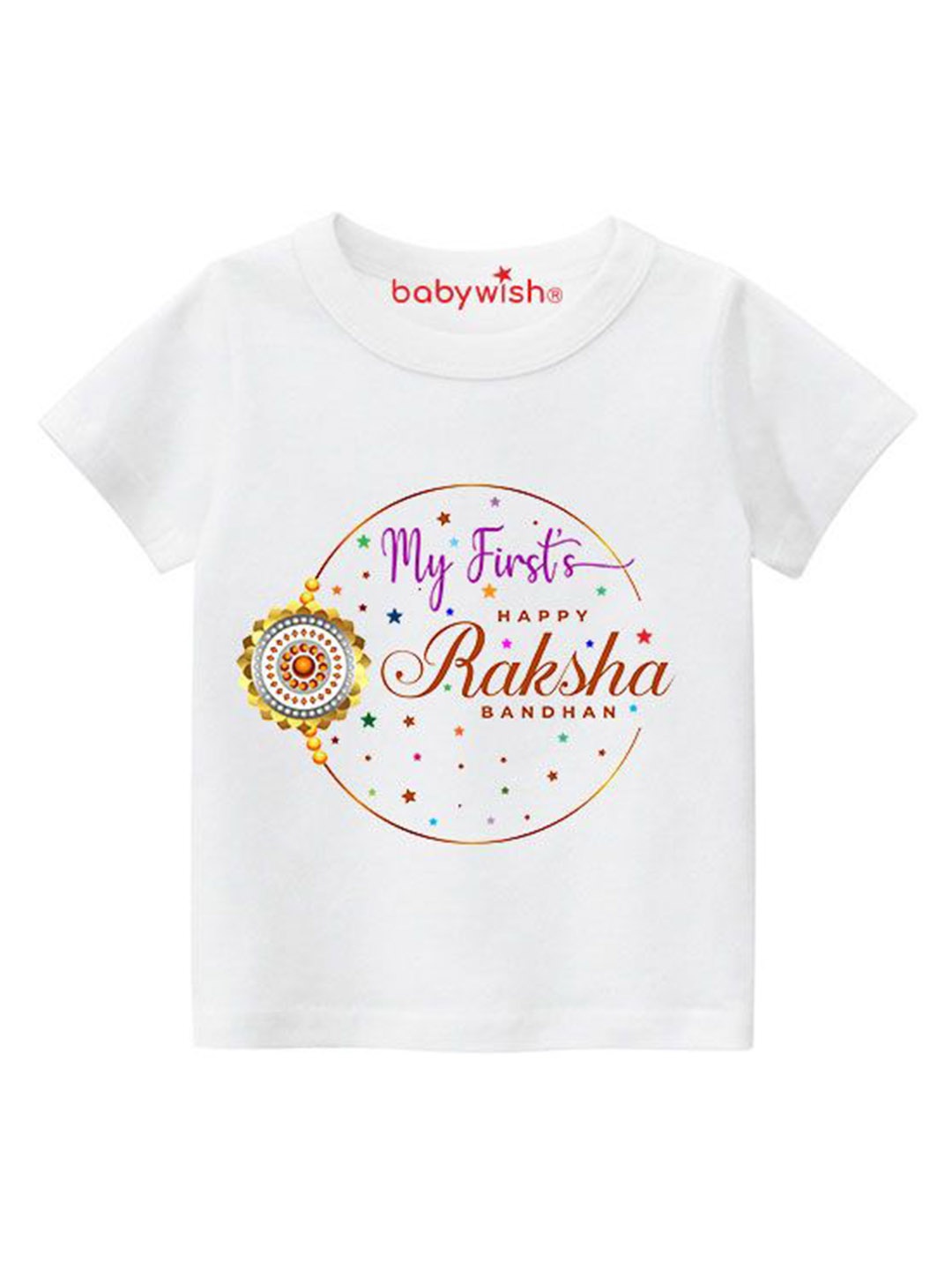 

Babywish Unisex Kids Printed Round Neck Cotton Tshirt, White