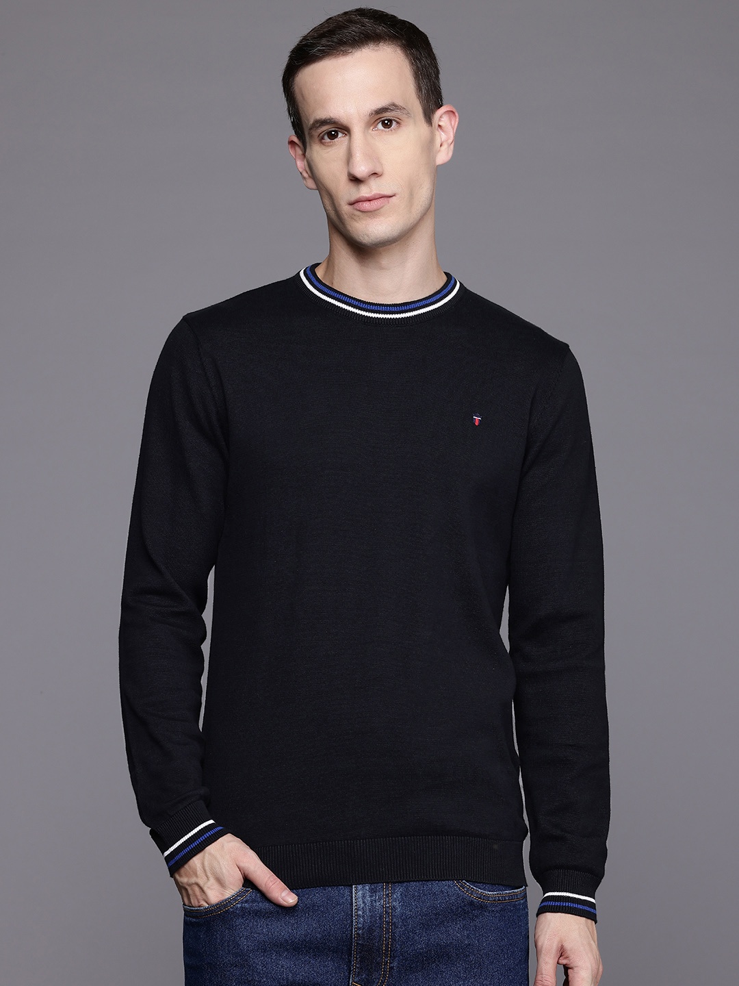 

Louis Philippe Sport Contrast Trim Cotton Pullover, Black