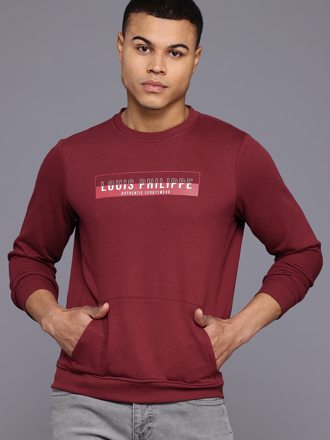 

Louis Philippe Sport Men Printed Sweatshirt, Burgundy