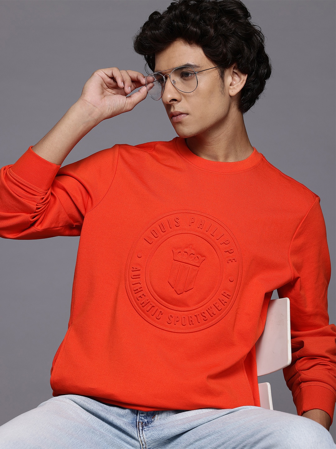 

Louis Philippe Sport Men Embossed Sweatshirt, Orange