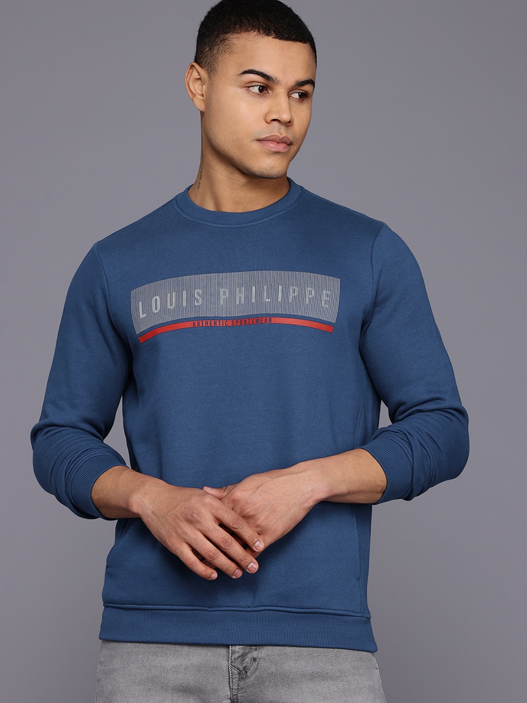 

Louis Philippe Sport Men Printed Sweatshirt, Navy blue