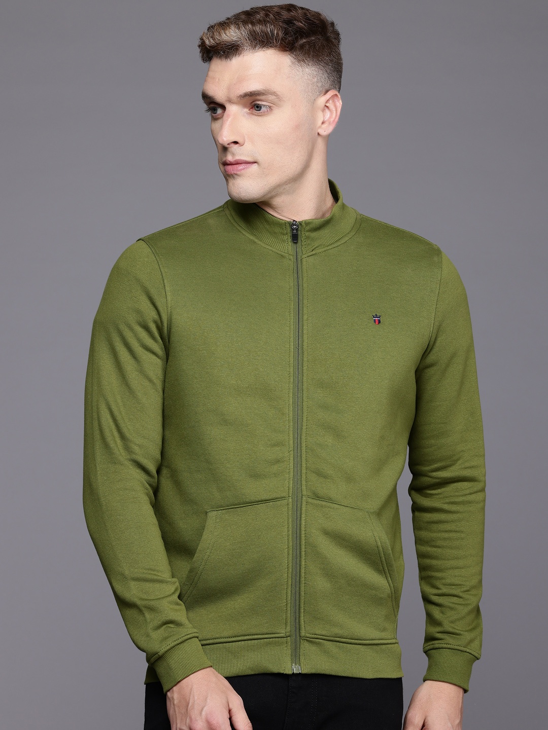 

Louis Philippe Sport Mock Collar Front-Open Sweatshirt, Olive