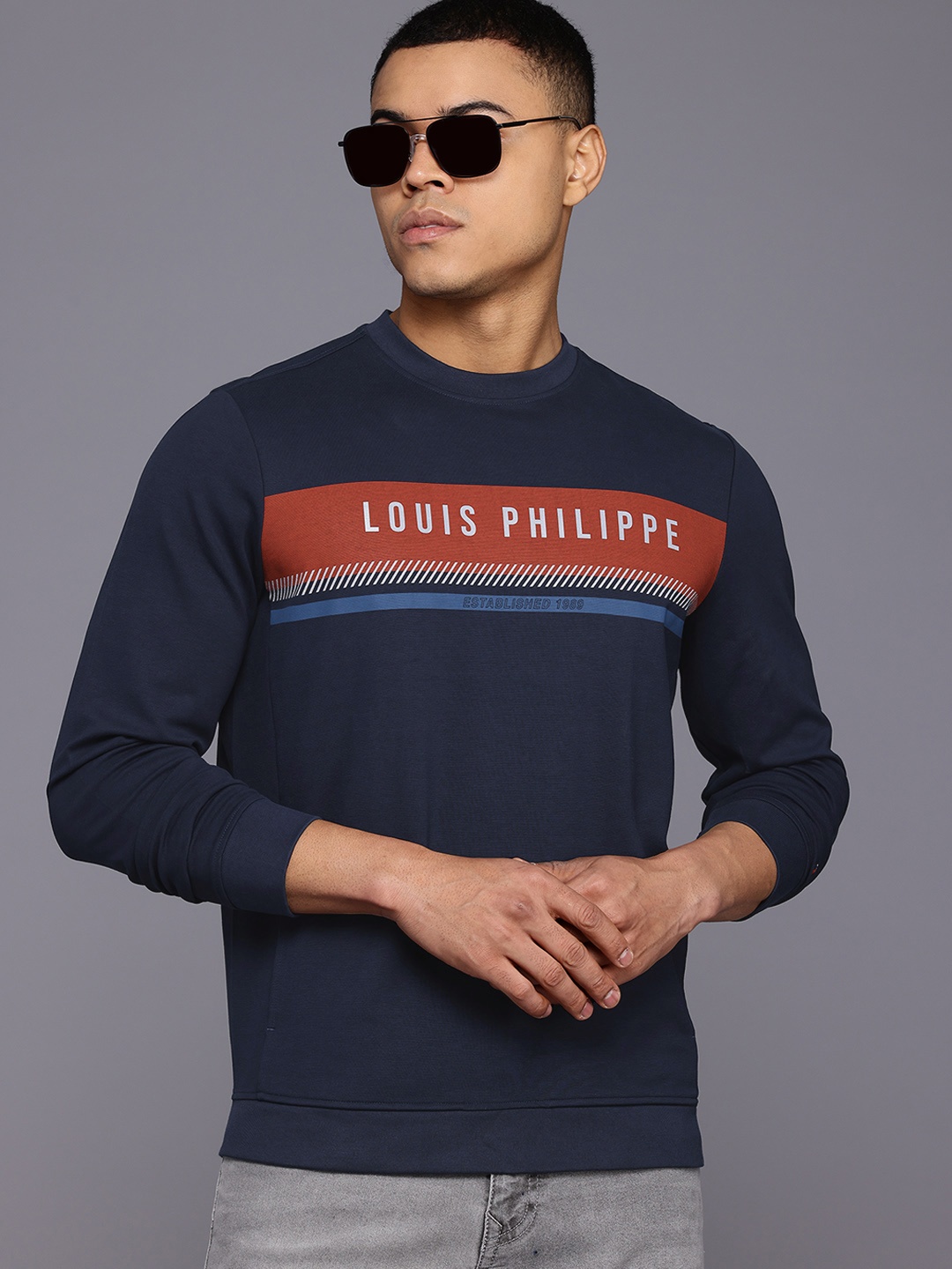 

Louis Philippe Sport Men Printed Sweatshirt, Navy blue