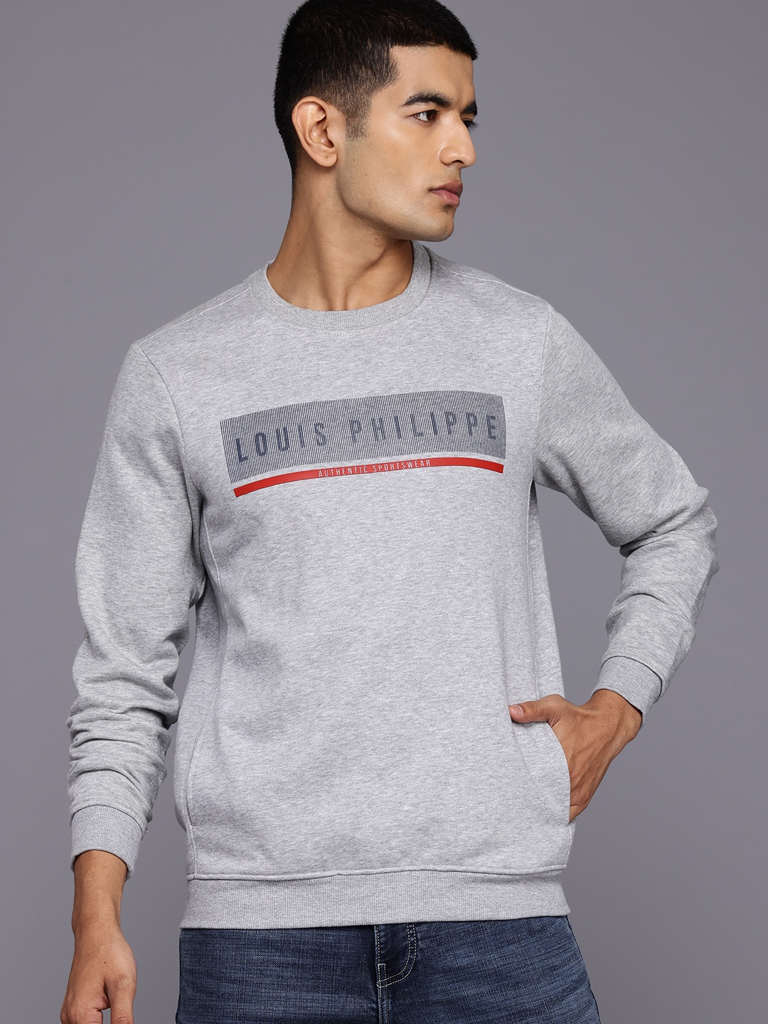 

Louis Philippe Sport Brand Logo Printed Sweatshirt, Grey melange