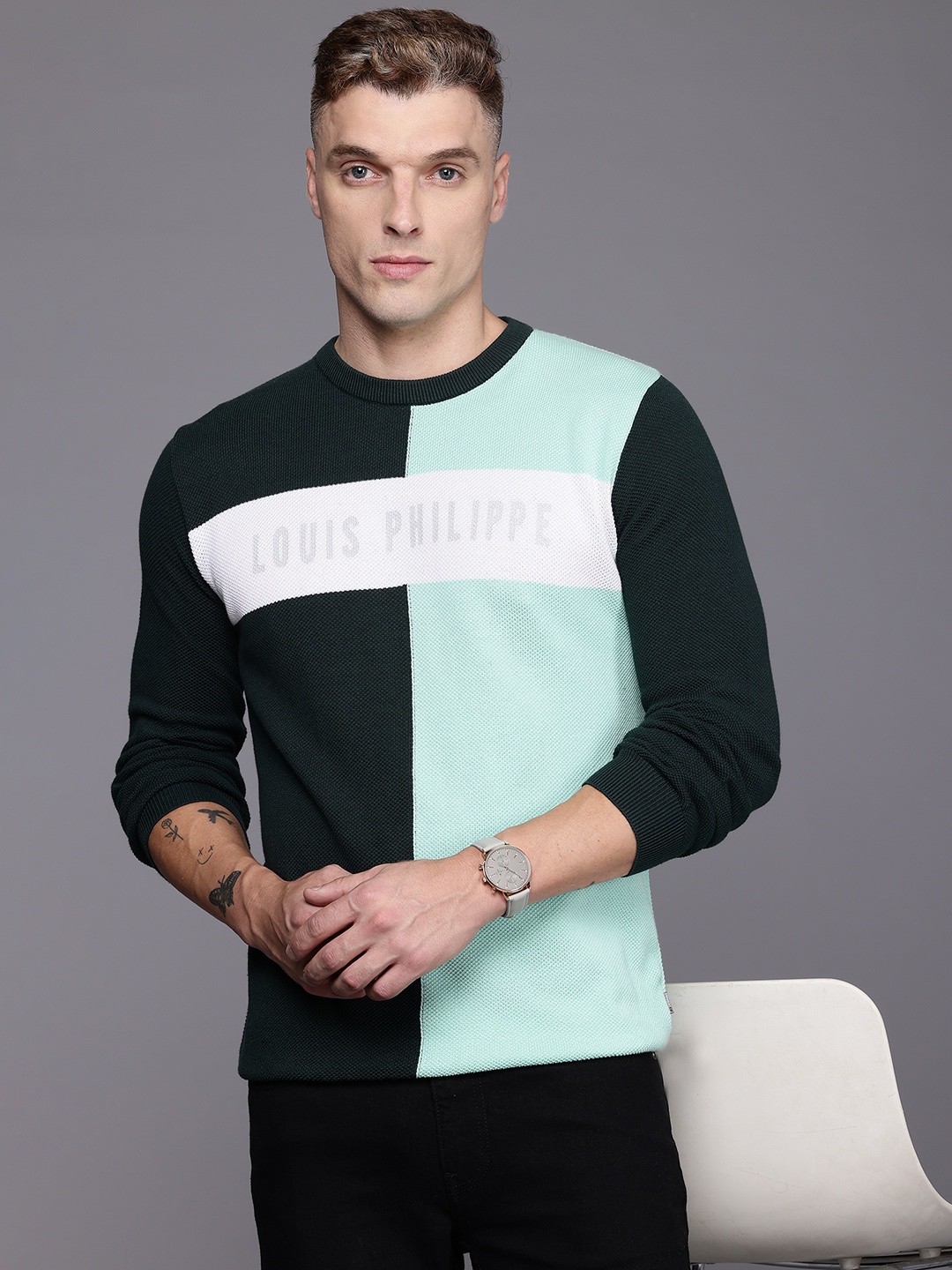

Louis Philippe Sport Colourblocked Pullover, Green