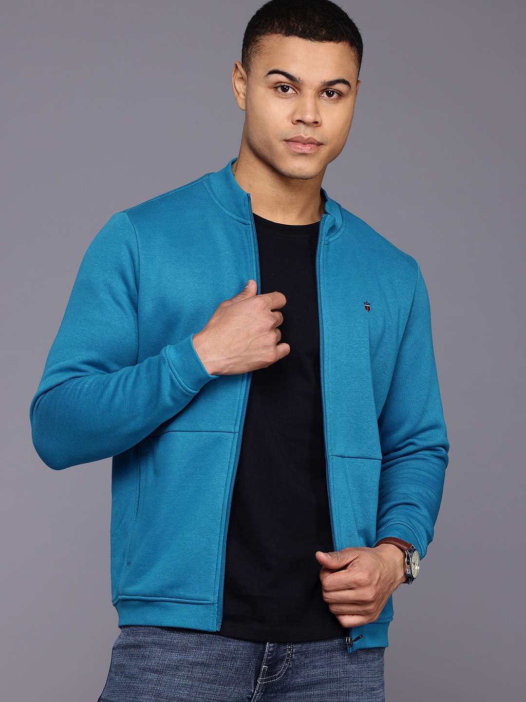 

Louis Philippe Sport Men Mock Collar Sweatshirt, Turquoise blue