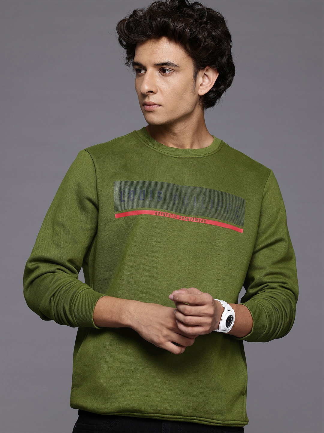 

Louis Philippe Sport Men Printed Sweatshirt, Olive