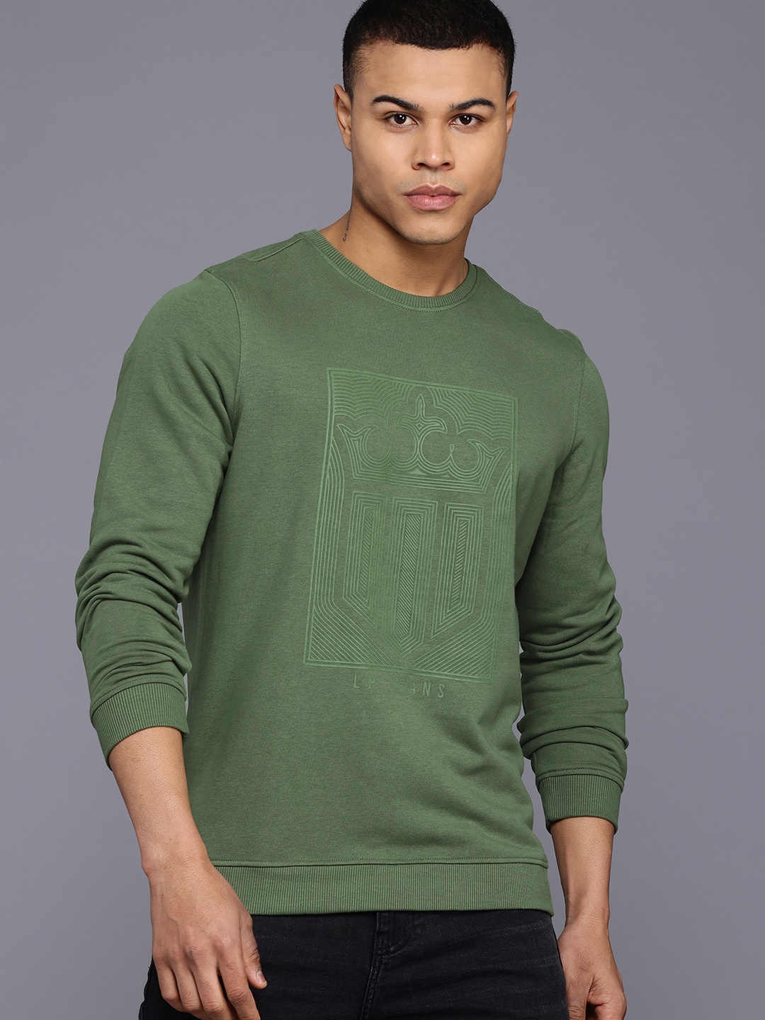 

Louis Philippe Jeans Round Neck Printed Sweatshirt, Olive