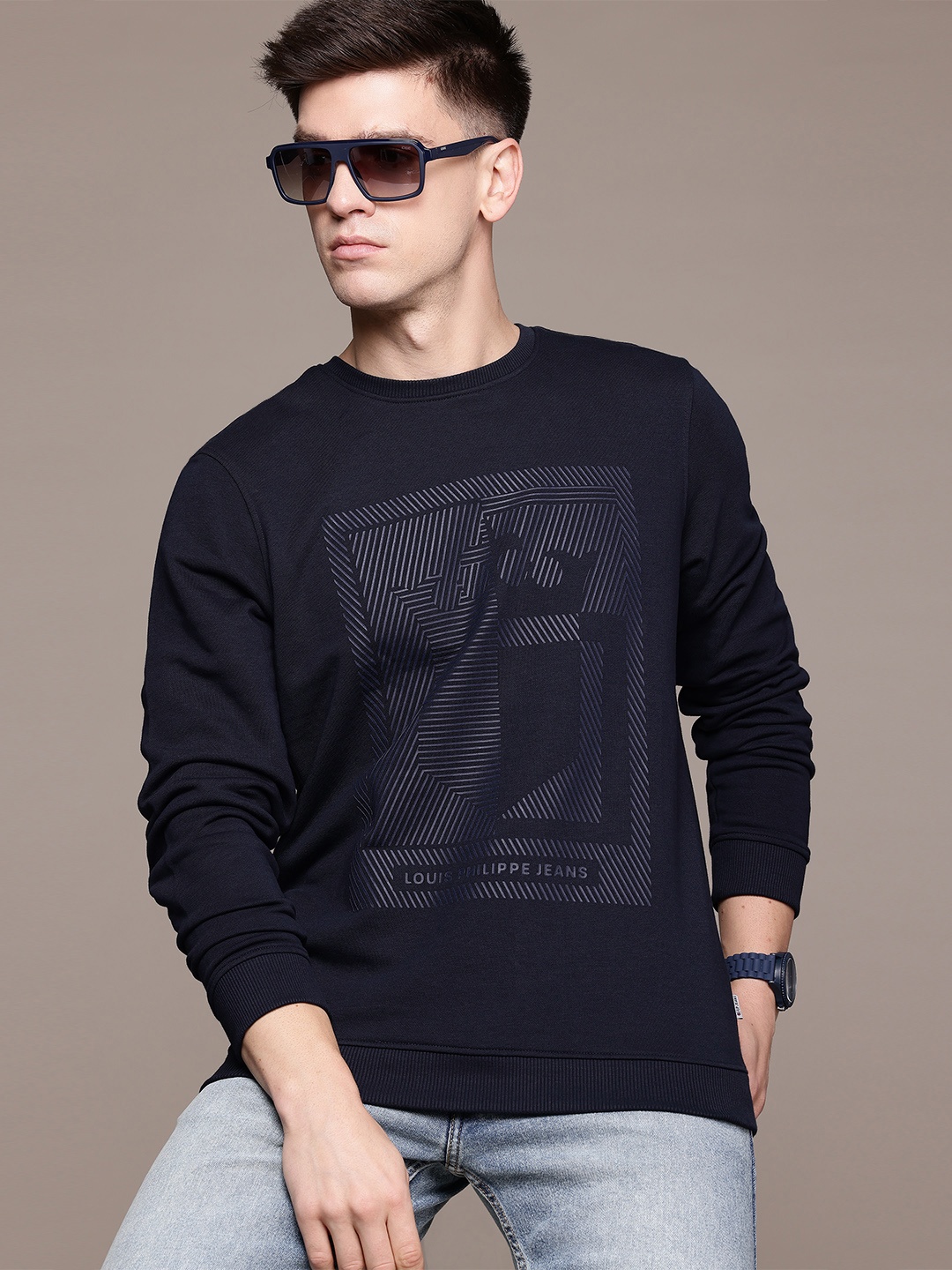

Louis Philippe Jeans Geometric Printed Sweatshirt, Navy blue